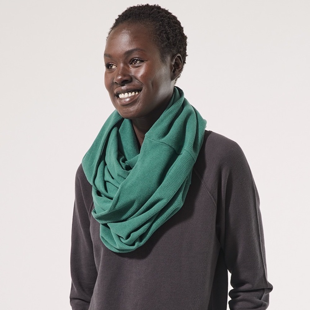 Pact Organic Cotton Waffle Knit Infinity Scarf Mallard Green Winter Layering NEW